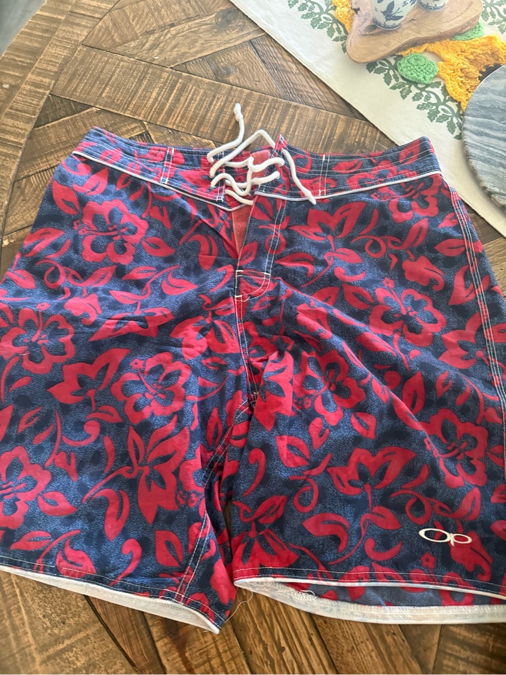 OP Men's Navy and Red Floral Board Shorts